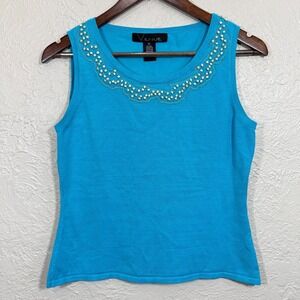 Vintage 90s Silk Blend Tank Top XL Venue Nylon Crop Beaded‎ Luxury Beach Resort
